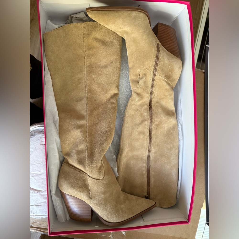 Tan Suede Knee-High Boots